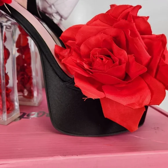 SUGAR THRILLZ by Dolls Kill TWO TO TANGO Red Flower Platform Heels SZ9 - Picture 8 of 9